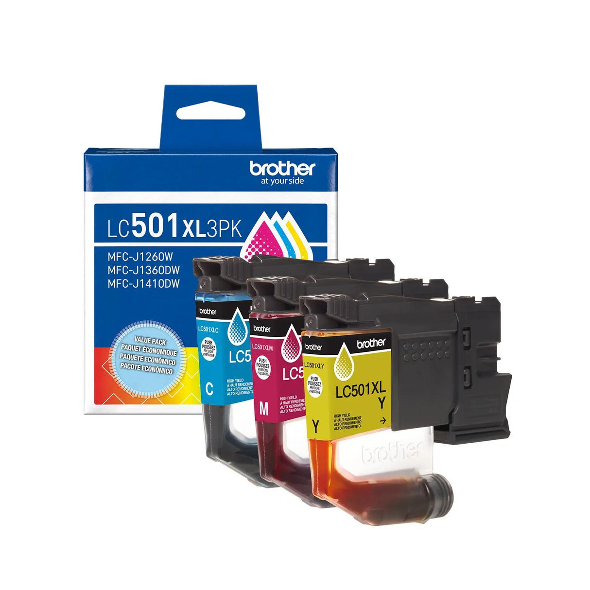 Brother Genuine LC501XL3PKS 3-Pack High Yield Color Ink Cartridges — official Brother product image