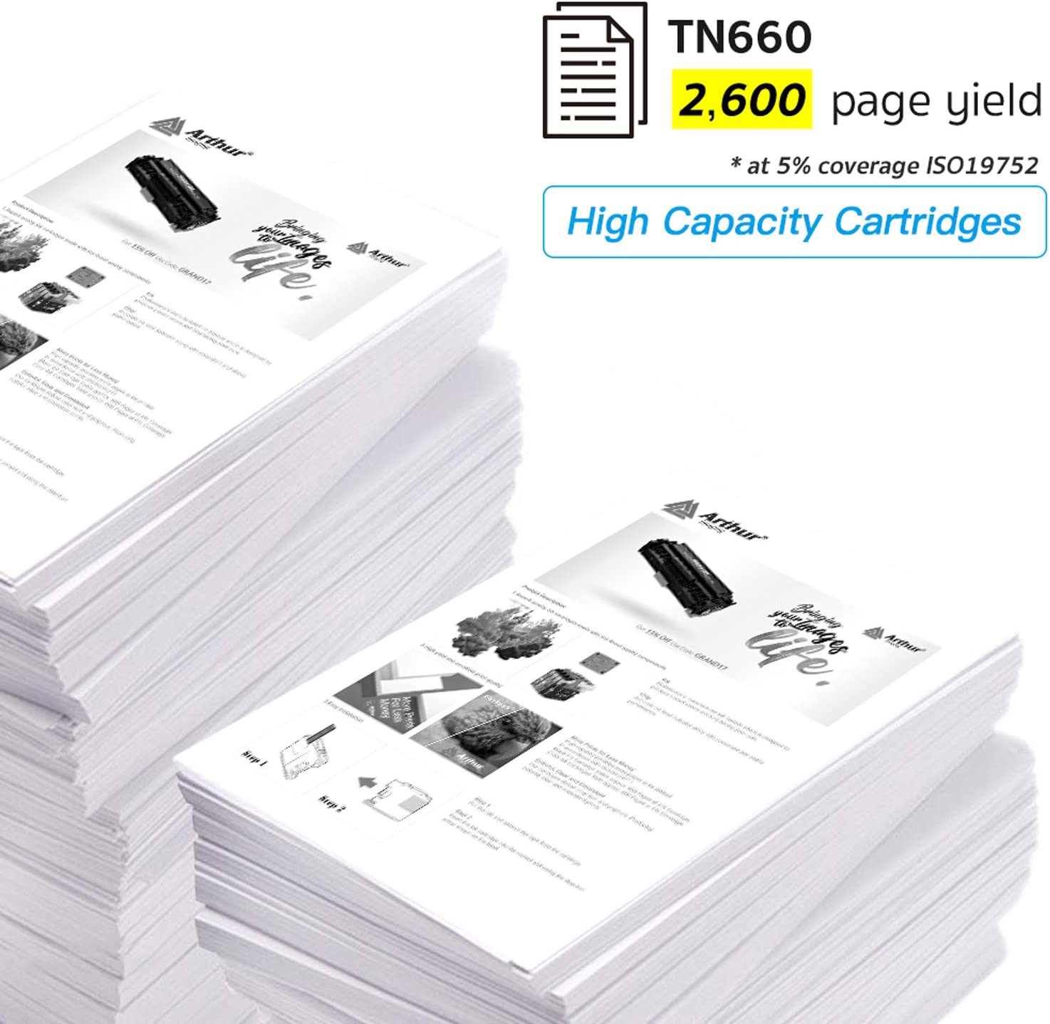 Arthur Imaging Compatible Toner Cartridge Replacement for Brother TN630 TN660 (Black, 2 Pack)