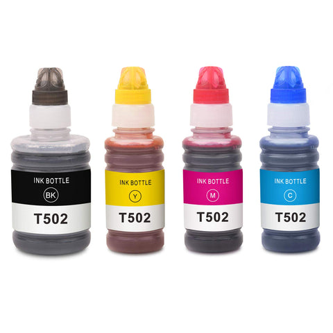 Arthur Imaging Compatible Ink Bottle Replacement for Epson 502 T502  (Black Cyan Magenta Yellow 4-Pack)