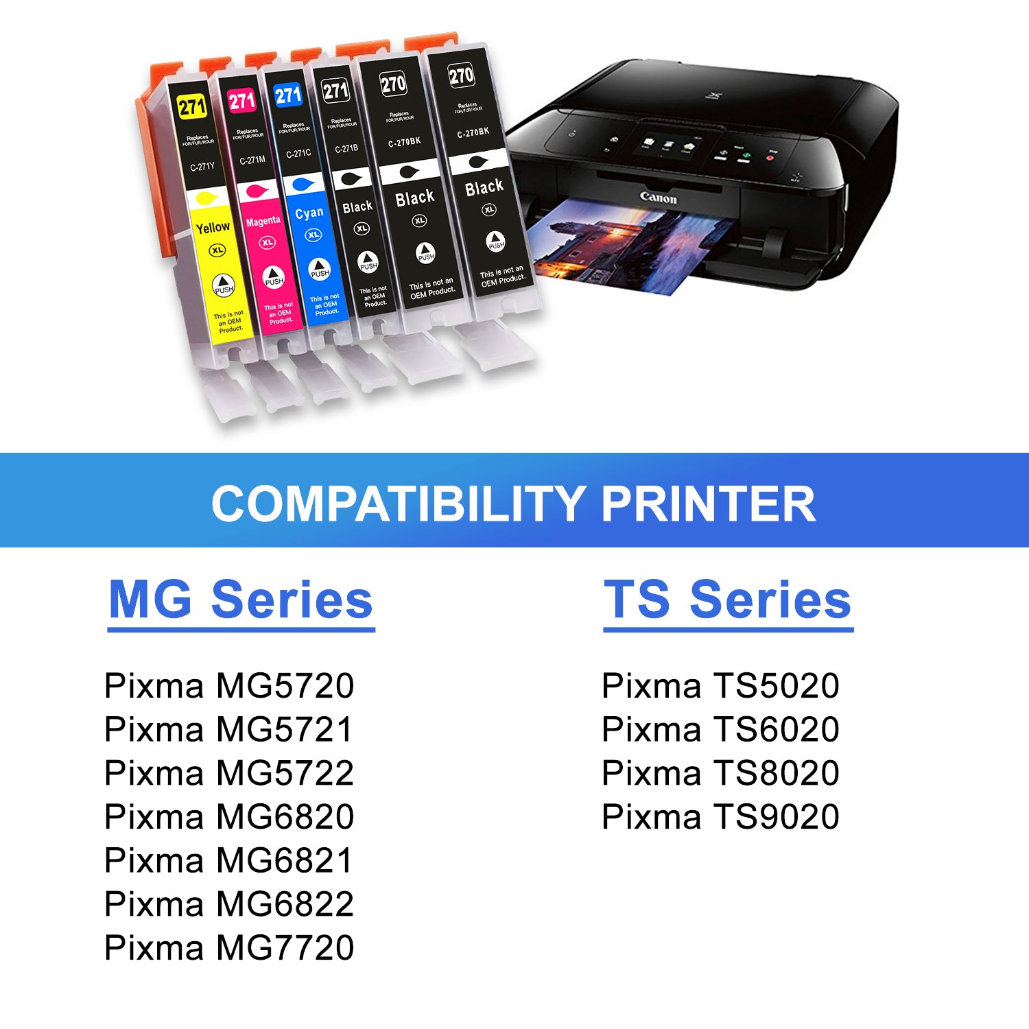Arthur Imaging Compatible Ink Cartridge Replacement for 270XL 271XL (2 Large Black, 1 Small Black, 1 Cyan, 1 Yellow, 1 Magenta, 6-Pack)