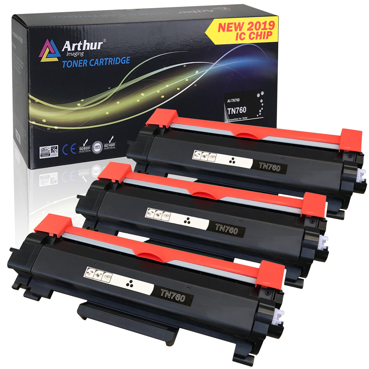 Arthur Imaging Compatible High Yield Toner Cartridge Replacement for Brother TN730 TN760 With IC Chip (Black, 3-Pack)