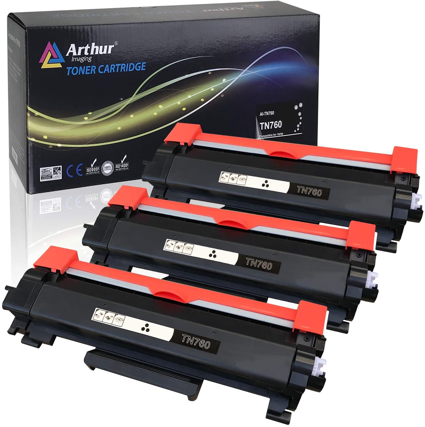 Arthur Imaging Compatible High Yield Toner Cartridge Replacement for Brother TN730 TN760 with IC Chip (Black, 3-Pack)