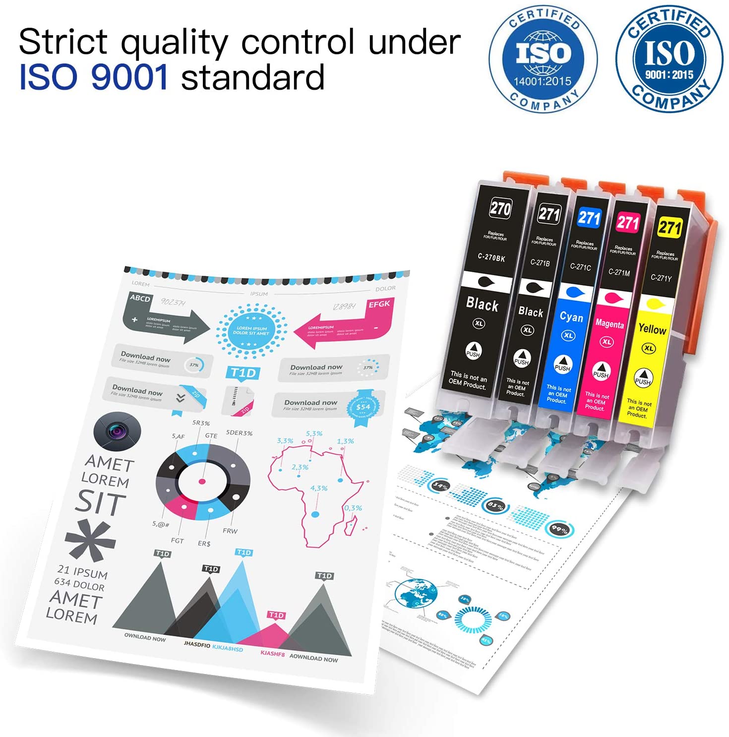 Arthur Imaging 15 Pack Compatible Ink Cartridge Replacement for 270XL 271XL (3 Large Black, 3 Small Black, 3 Cyan, 3 Yellow, 3 Magenta, 15-Pack)