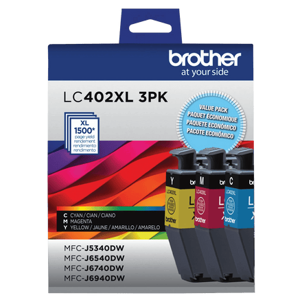 Brother Genuine LC402XL3PKS High-Yield 3-Pack Color Ink Cartridges
