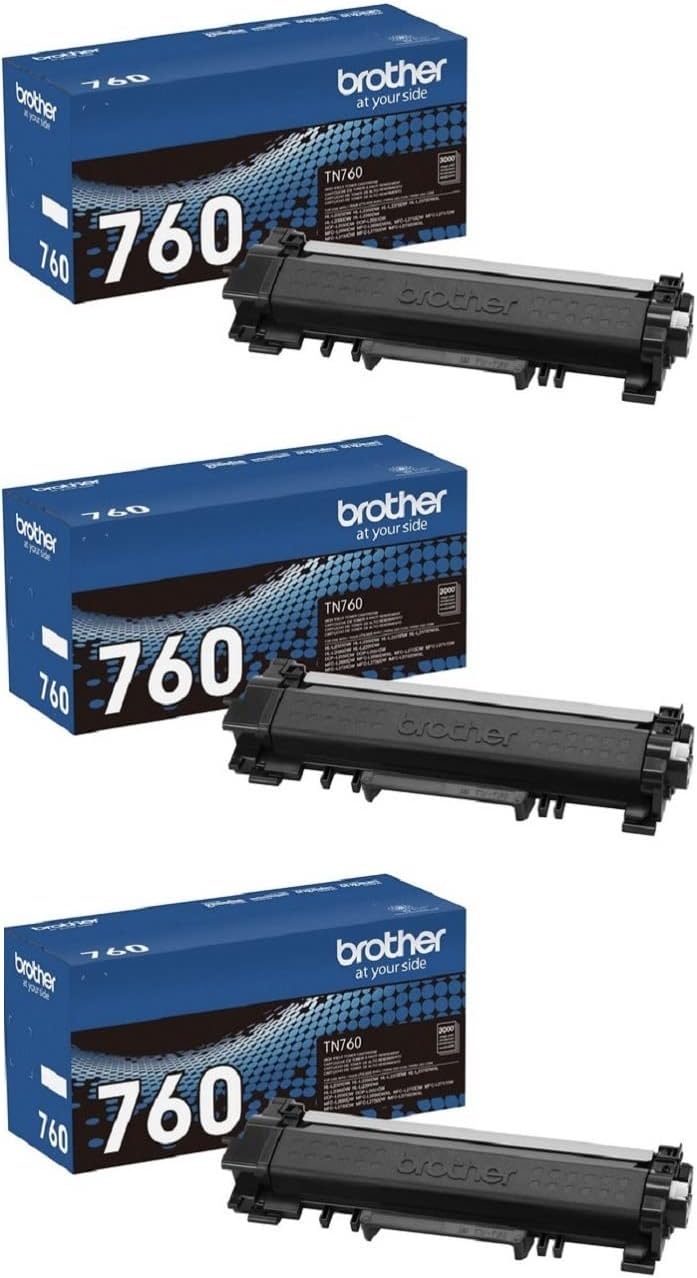 Brother TN760 High Yield Toner Cartridge, 3 Pack