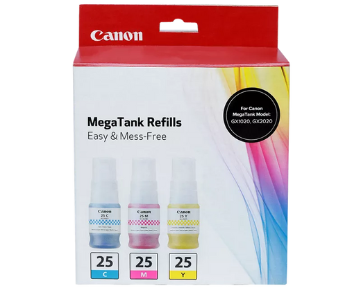 Canon Genuine GI-25 CMY Ink Bottle Value Pack
