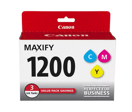 Canon Genuine PGI-1200 Cyan, Magenta & Yellow 3 Ink Tank Value Pack