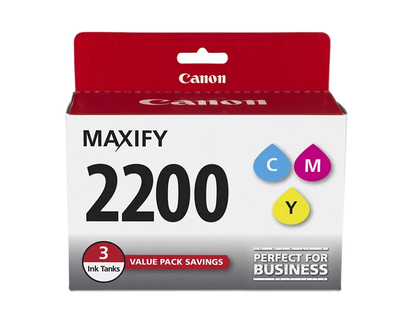 Canon Genuine PGI-2200 Cyan, Magenta & Yellow 3 Ink Tank Value Pack