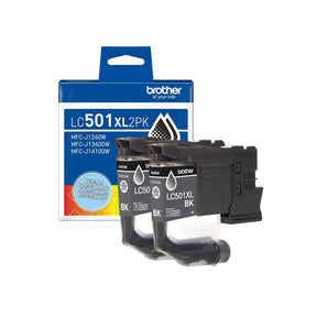 Brother Genuine LC501XL2PKS Twin Pack High Yield Black Ink Cartridges — official Brother product image