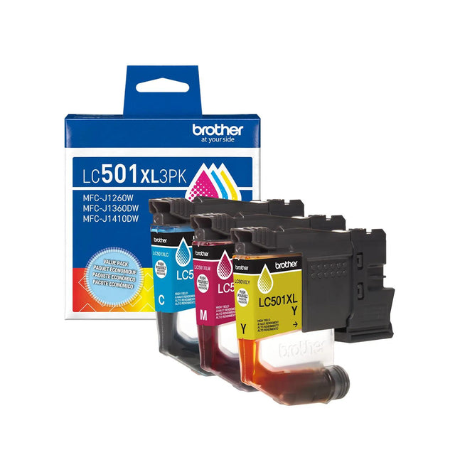 Brother Genuine LC501XL3PKS 3-Pack High Yield Color Ink Cartridges — official Brother product image