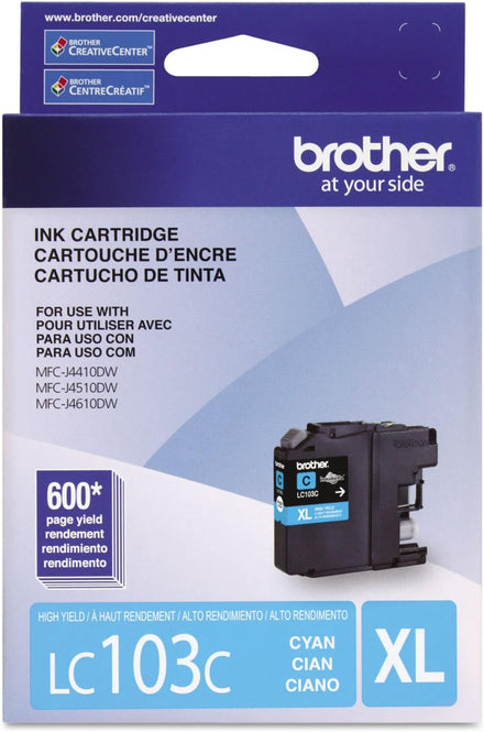 Brother Genuine High Yield Cyan Ink Cartridge, LC103C