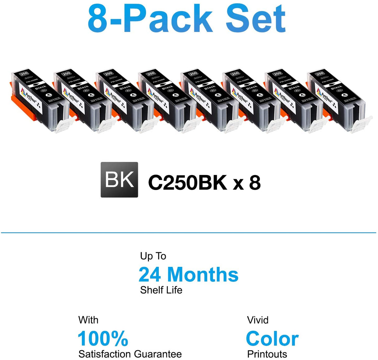 Arthur Imaging Compatible Ink Cartridge Replacement for Canon PGI-250XL (8 Large Black)