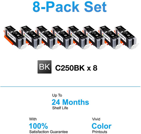 Arthur Imaging Compatible Ink Cartridge Replacement for Canon PGI-250XL (8 Large Black)
