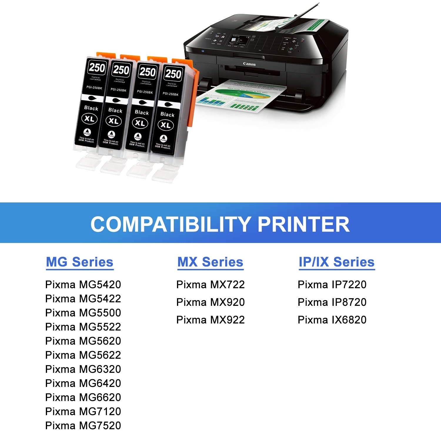 Arthur Imaging Compatible Ink Cartridge Replacement for Canon PGI-250XL (8 Large Black)