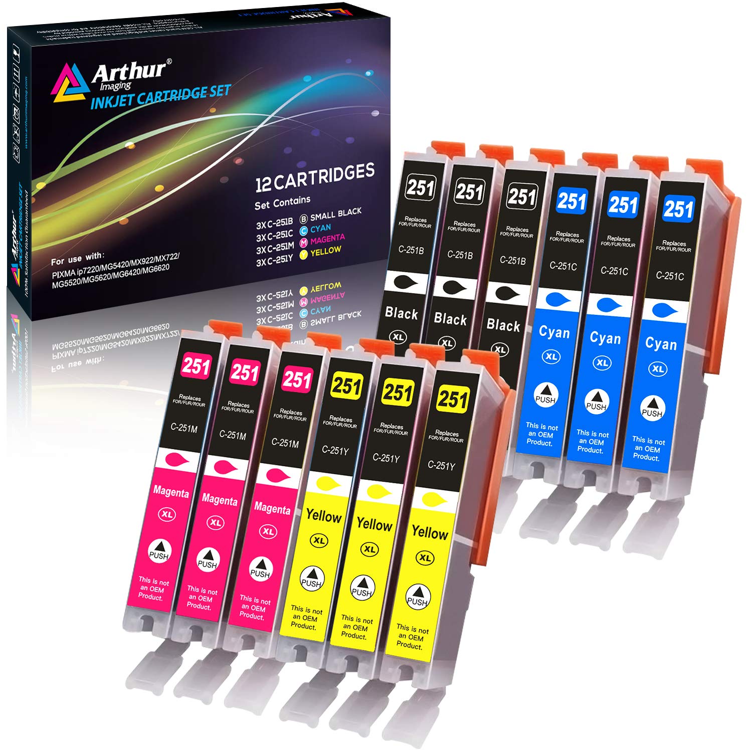 Arthur Imaging Compatible Ink Cartridge Replacement for 251XL (3 Black, 3 Cyan, 3 Yellow, 3 Magenta, 12-Pack)