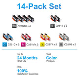 Arthur Imaging Compatible Ink Cartridge Replacement for Canon PGI-250XL CLI-251XL (4 Large Black, 2 Small Black, 2 Cyan, 2 Yellow, 2 Magenta, 2 Gray, 14-Pack)