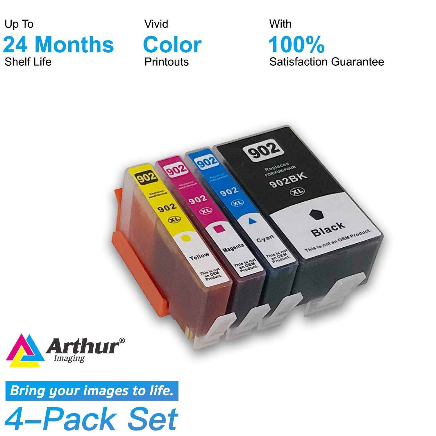 Arthur Imaging Remanufactured Ink Cartridge Replacement for HP 902XL (1 Black, 1 Cyan, 1 Magenta, 1 Yellow, 4-Pack)