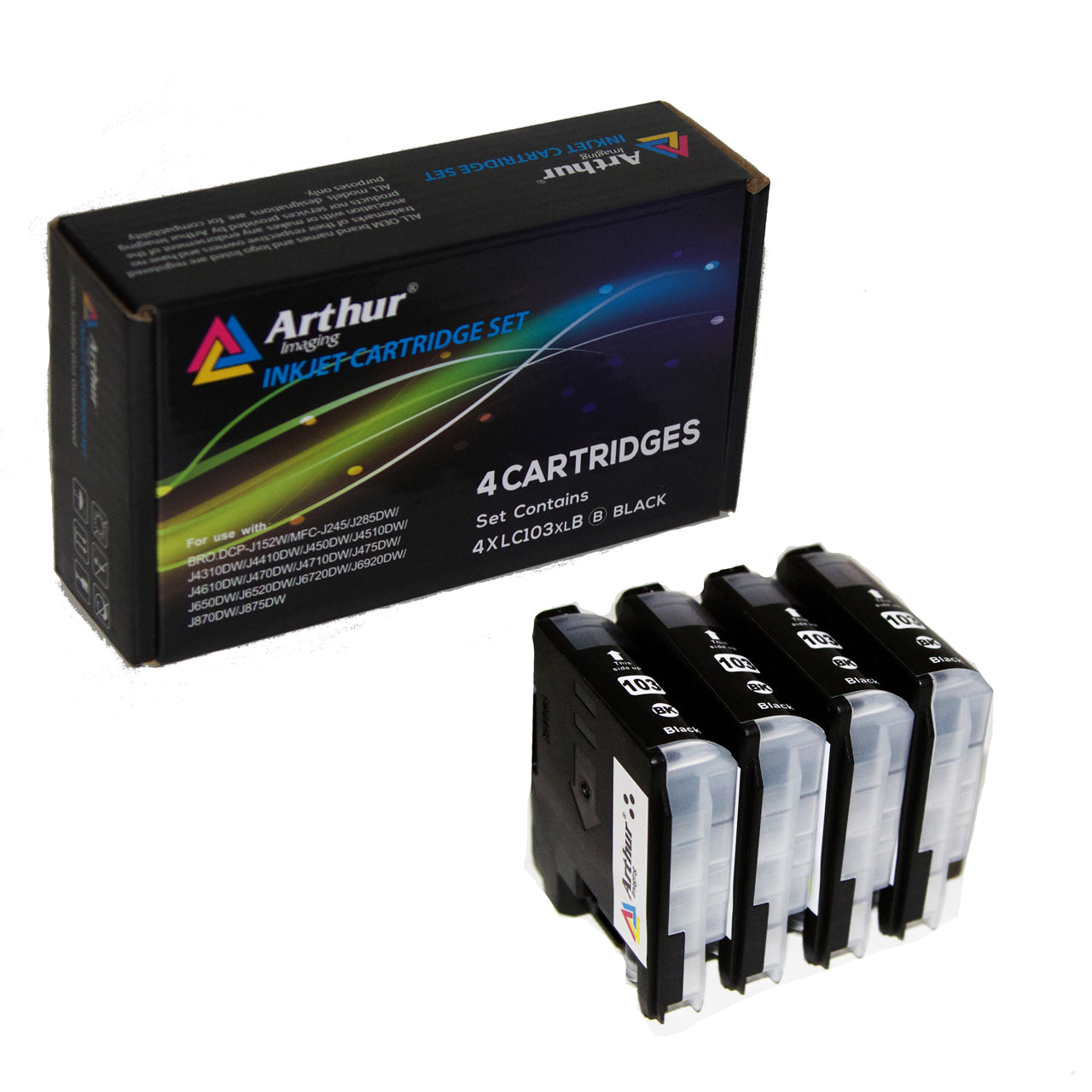 Arthur Imaging Compatible Ink Cartridge Replacement for Brother LC-103XL (4 Black, 4-Pack)