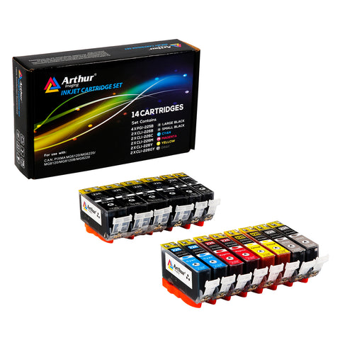 Arthur Imaging Compatible Ink Cartridge Replacement for Canon PGI-225XL CLI-226XL (4 Large Black, 2 Small Black, 2 Cyan, 2 Yellow, 2 Magenta, 2 Gray, 14-Pack)