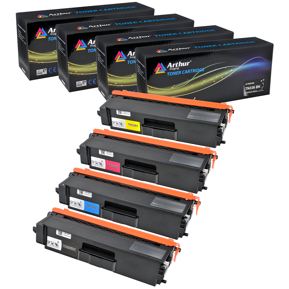 Arthur Imaging Compatible High Yield Toner Cartridge Replacement for Brother TN336 (Black, Cyan, Yellow, Magenta, 4-Pack)