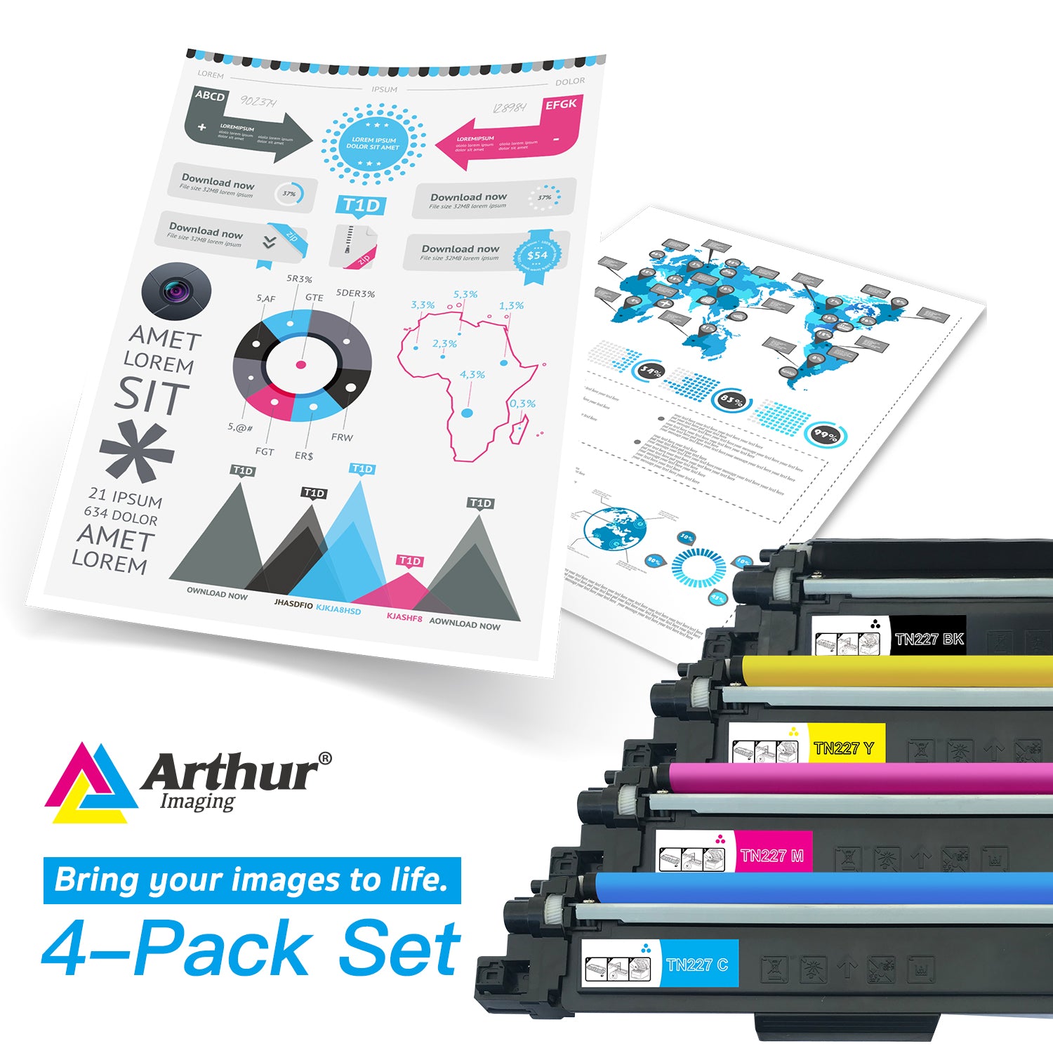 Arthur Imaging Compatible Toner Cartridges Replacement for Brother TN227 (Black, Cyan, Yellow, Magenta, 4-pack)