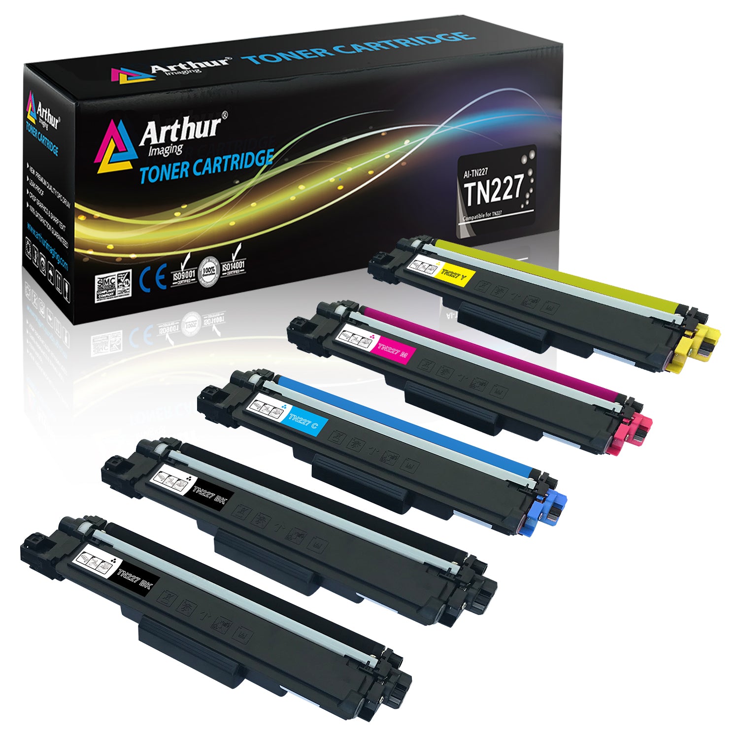 Arthur Imaging Compatible Toner Cartridge Replacement for Brother TN223 TN227 (2 Black, 1 Cyan, 1 Yellow, 1 Magenta, 5-Pack)