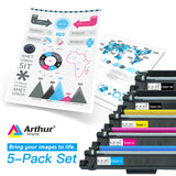 Arthur Imaging Compatible Toner Cartridge Replacement for Brother TN223 TN227 (2 Black, 1 Cyan, 1 Yellow, 1 Magenta, 5-Pack)