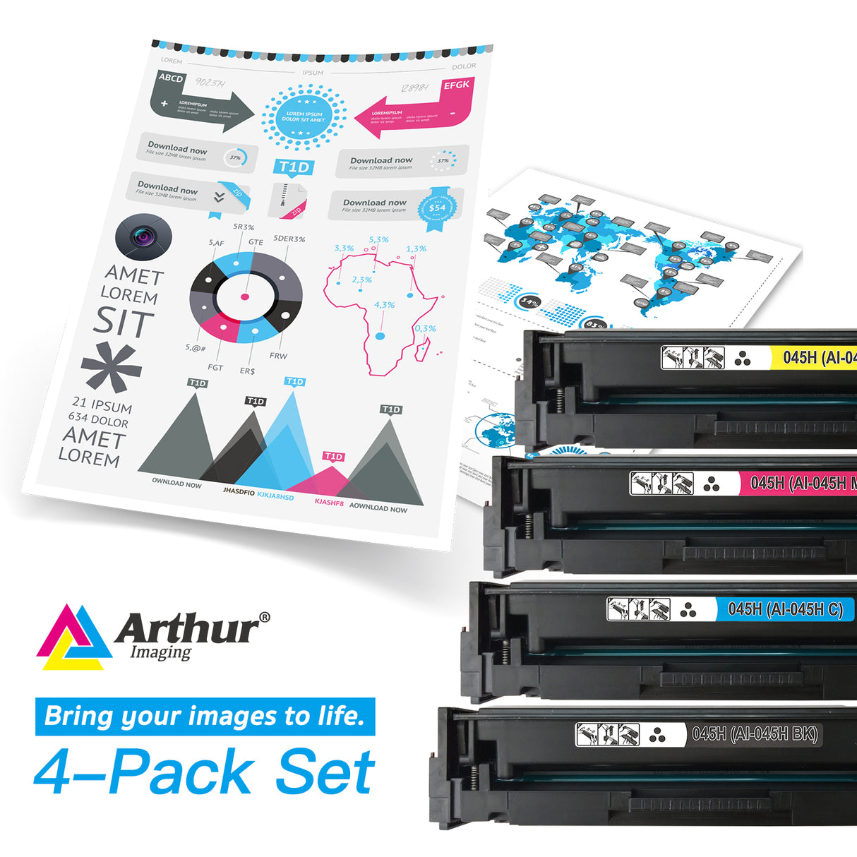 Arthur Imaging Compatible replacement for Canon 045H CRG 045 High Yield Cartridge (1 Black,1 Cyan,1 Magenta, 1 Yellow, 4-Pack)