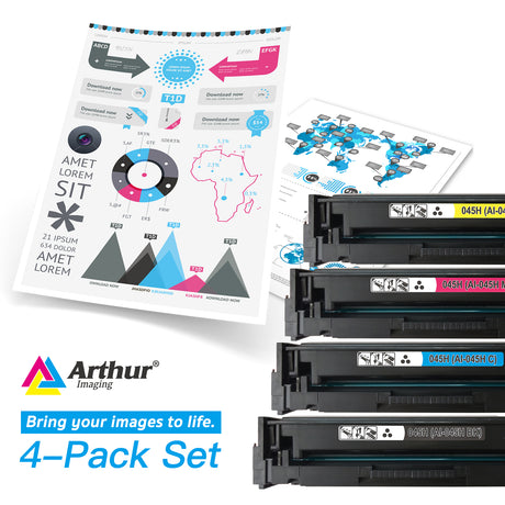 Arthur Imaging Compatible replacement for Canon 045H CRG 045 High Yield Cartridge (1 Black,1 Cyan,1 Magenta, 1 Yellow, 4-Pack)