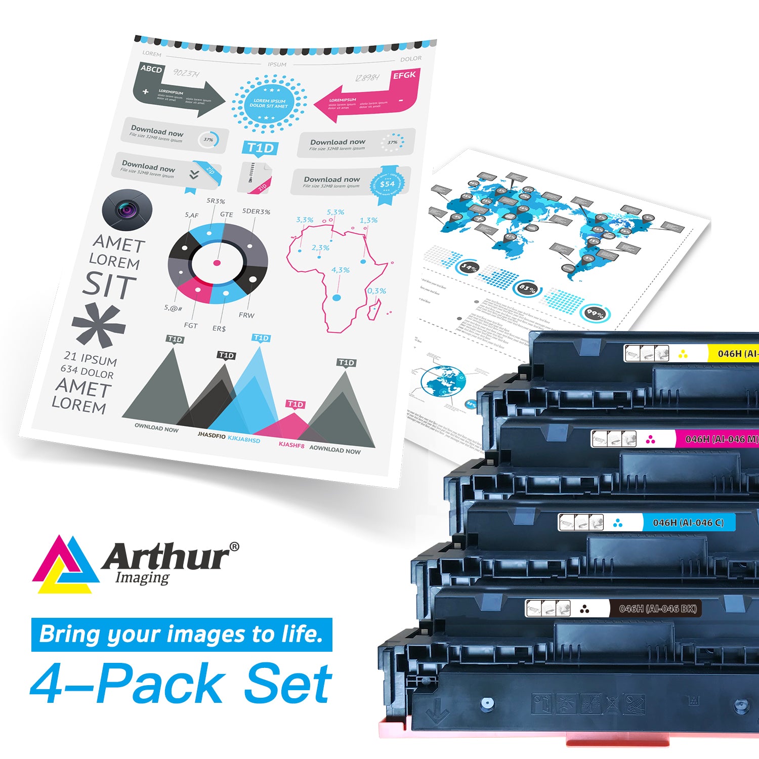 Arthur Imaging Compatible replacement for Canon 046H CRG 046 High Yield Cartridge (1 Black,1 Cyan,1 Magenta, 1 Yellow, 4-Pack)