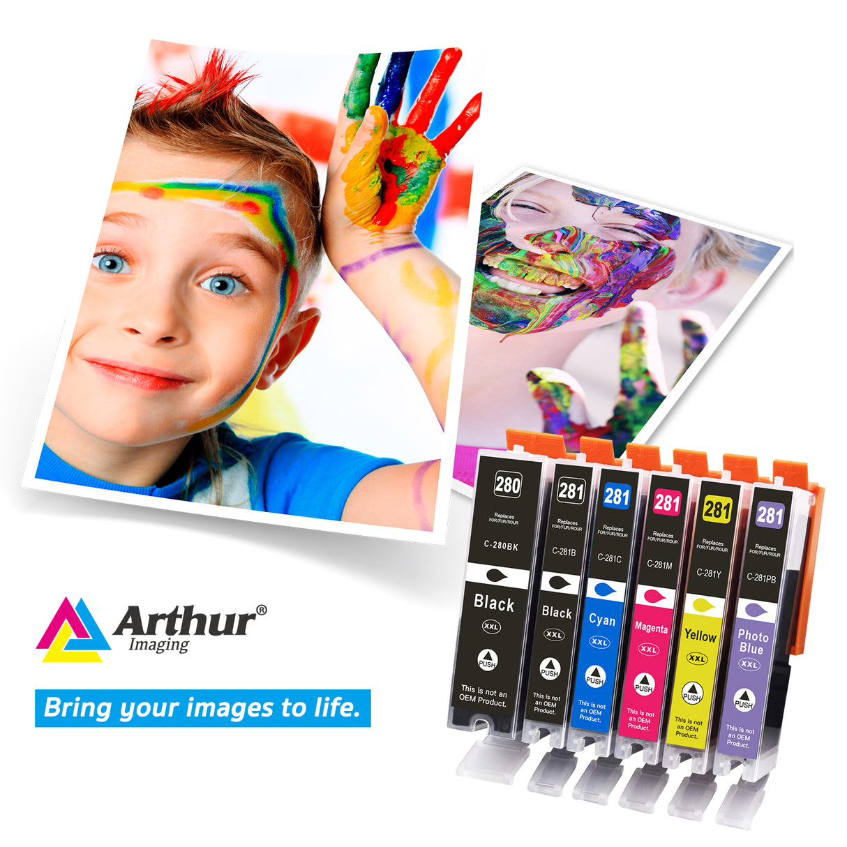 Arthur Imaging Compatible Ink Cartridge Replacement for PGI280XXL CLI281XXL (1 Large Black, 1 Small Black, 1 Cyan, 1 Yellow, 1 Magenta, 1 Photo blue, 6-Pack)