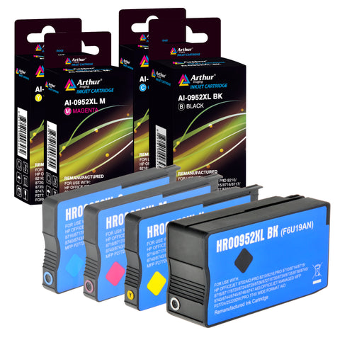 Arthur Imaging Compatible Ink Cartridge Replacement for HP 952XL (1 Black, 1 Cyan, 1 Magenta, 1 Yellow, 4-Pack)