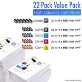 Arthur Imaging Compatible Ink Cartridge Replacement for Canon PGI-250XL CLI-251XL (6 Large Black, 4 Small Black, 4 Cyan, 4 Yellow, 4 Magenta, 22-Pack)