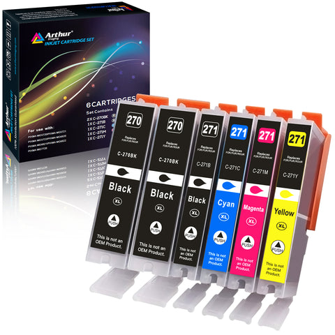 Arthur Imaging Compatible Ink Cartridge Replacement for 270XL 271XL (2 Large Black, 1 Small Black, 1 Cyan, 1 Yellow, 1 Magenta, 6-Pack)