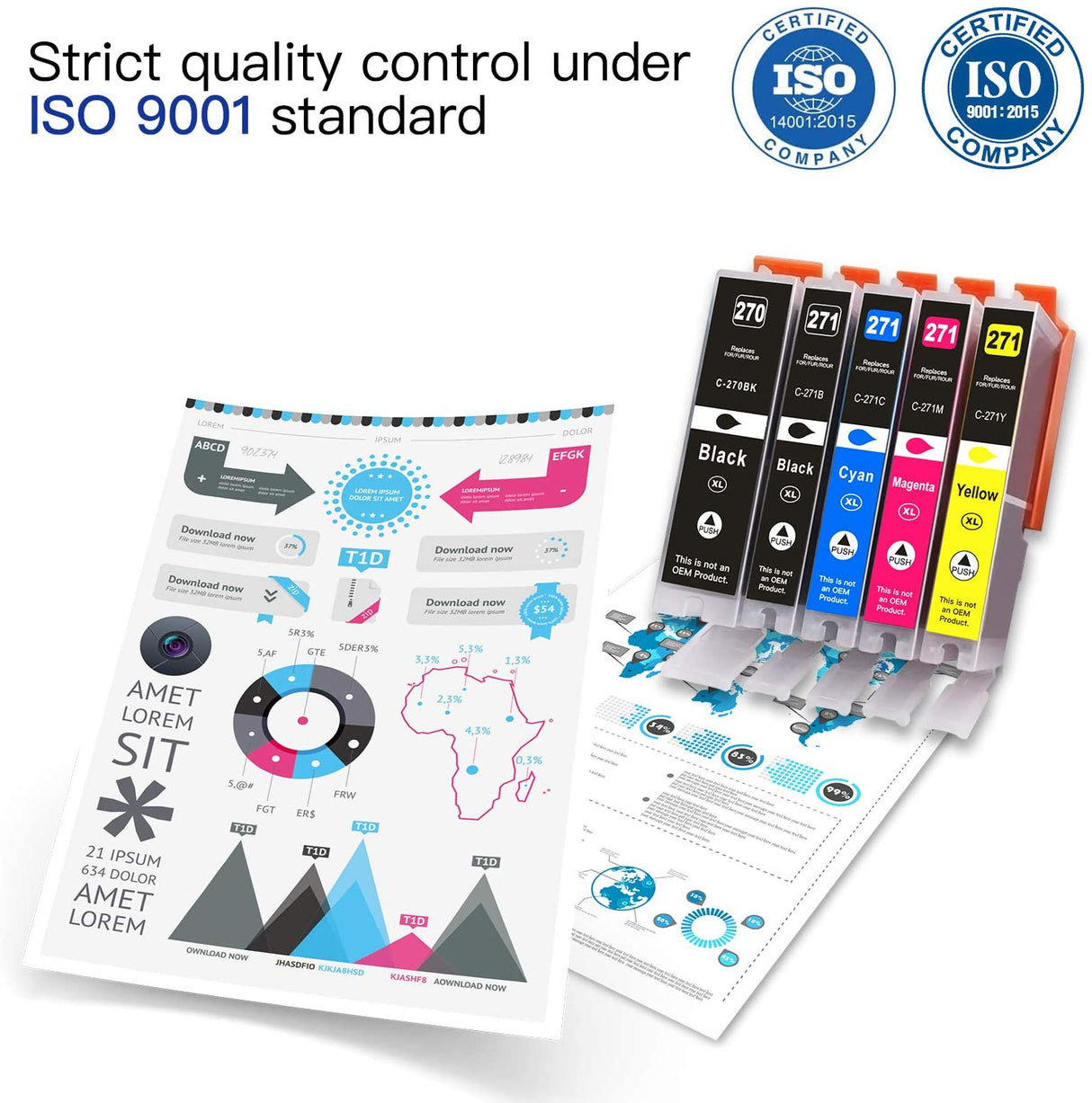 Arthur Imaging 15 Pack Compatible Ink Cartridge Replacement for 270XL 271XL (3 Large Black, 3 Small Black, 3 Cyan, 3 Yellow, 3 Magenta, 15-Pack)